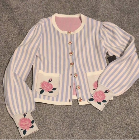 NWT For Love & Lemons Rose Striped Cardigan Size Small - Picture 2 of 7